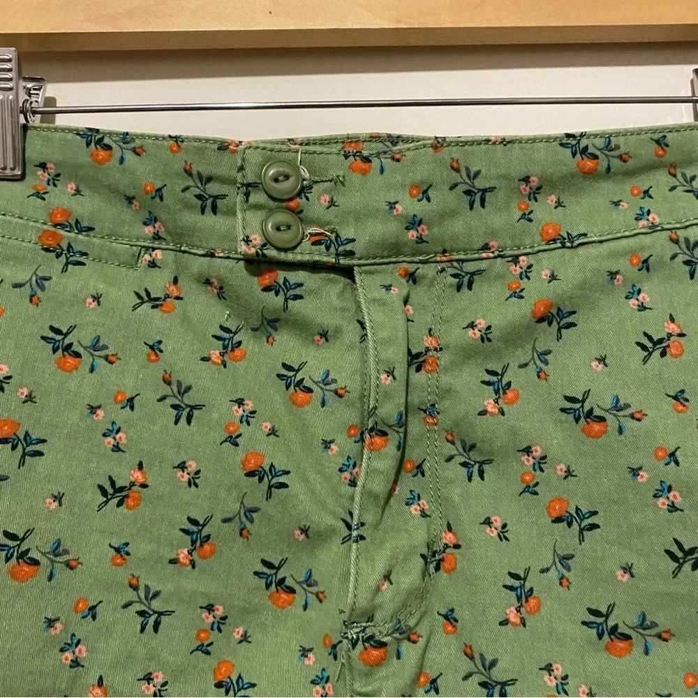 Anthropologie Green and Orange Bermudas with Botanical Print - Picture 5 of 9